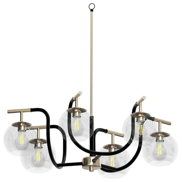 Ambiate Grioto Chandelier 6-Lght Fixture, Blk, Gold Accents, Clear Glass Globes, 6 E26, 40W Max, Dimmable AL10007C6 - main